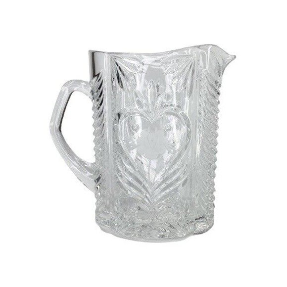 Pitcher Other - Vintage Heavy Cut-to-Clear Etched/Frosted Rose Heart Floral Crystal Pitcher, 9”